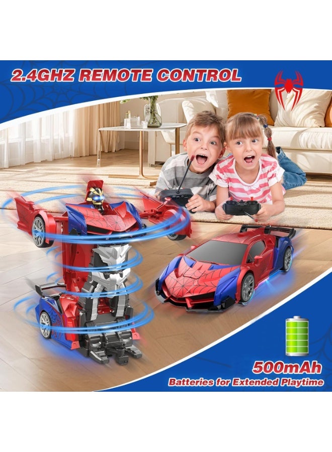 سيارات ألعاب سبايدر القابلة للتحول مع أضواء العين والهيكل السفلي، سيارة تحكم عن بُعد 2.4 جيجاهرتز مع زر واحد للتحول، ألعاب روبوت بسرعة دوران 360°، هدايا عيد ميلاد للأطفال من عمر 3 إلى 10 سنوات، مناسبة للأولاد من عمر 4-7 و8-12 - Image 5